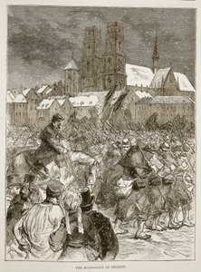 Ewakuacja Orleanu, grudzień 1870, ilustracja z Historii wojny Cassells między Francją a Niemcami, 1870-1871 autorstwa French School