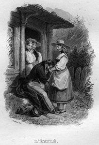 Wygnanie Chanson de Beranger w „” Dzieła zakończone”” (1834) Pierre Jean de Beranger (1780-1857), francuski poeta i autor tekstów. autorstwa French School
