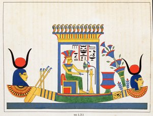Bogini Anuket, ilustracja z Panteonu w Egipcie: zbiór mitologicznych postaci ze starożytnego Egiptu autorstwa Jean-Francois Champollion, wydany ok. 1986 r. autorstwa French School