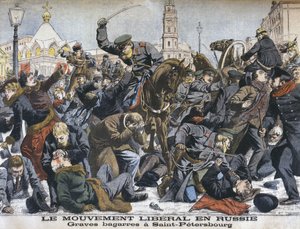 Ruch liberalny w Rosji, gwałtowne starcia w Petersburgu, ilustracja z Le Petit Journal: Supplement illustre, 25 grudnia 1904 autorstwa French School