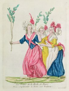 Targowiska z Paryża zamierzają pogratulować królowej w Tuileries (kolorowy grawerunek) autorstwa French School