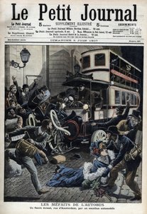 Kłopoty autobusu: fiakra zmiażdżona przez autobus na paryskiej ulicy Amsterdamu „Dziennik Le Petit”, czerwiec 1907 (rycina) autorstwa French School