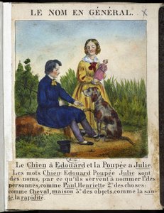 Imię ogólnie (chłopiec z psem i dziewczynka z lalką) - w „” La grammaire en images”” autorstwa French School