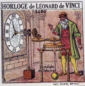 Zegar wahadłowy Leonarda da Vinci (Leonardo da Vinci) (1452 - 1519) (wahadło w 1490) - w „Energia” Henri Arnoulda, wyd. Quillet, Paryż, XX wiek autorstwa French School