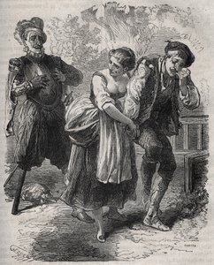 Powrót Martina Guerre (ok. 1524, ok. 1560): pojawił się przed swoją żoną Bertrande de Rols i uzurpatorką jego tożsamości, oszustem Arnaud du Tilh (Thil). Grawerunek z 1871 r. w „Histoire Des Cocus Celebres” autorstwa Henry