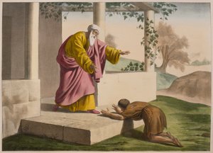 Powrót syna marnotrawnego, ilustracja z katechizmu LHistoire Sainte, wyd. Charles Delagrave, Paryż, k. XIX w. autorstwa French School