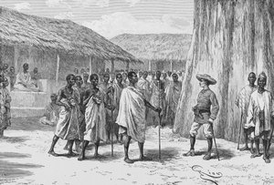 Podpisanie traktatu w Aouabou, ilustracja z „Du Niger au Golfe de Guinee...”, Louis Gustave Binger autorstwa French School