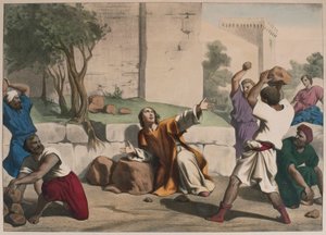 Ukamienowanie św. Szczepana, ilustracja z katechizmu LHistoire Sainte, wyd. Charles Delagrave, Paryż, koniec XIX w. autorstwa French School