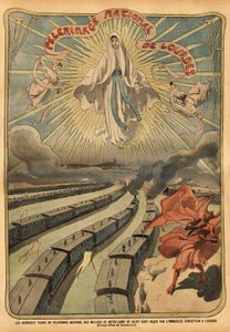 Pociągi zmierzające do narodowej pielgrzymki do Lourdes są witane przez figurę Maryi autorstwa French School