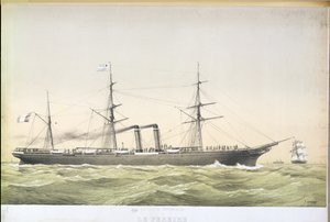 Transatlantycki liniowiec wiosłowy Le Pereire przelatujący z Le Havre do Nowego Jorku, ok. 1860 r autorstwa French School