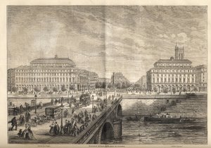 Dwa nowe teatry Place du Chatelet w Paryżu w 1862 r. – Grawerowanie z „Le monde illustrious”” 1862 autorstwa French School