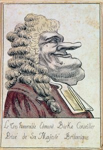 Bardzo czcigodny Edmund Burke, prywatny doradca Jego Królewskiej Mości, króla brytyjskiego, karykatura francuska, ok. 1790 autorstwa French School