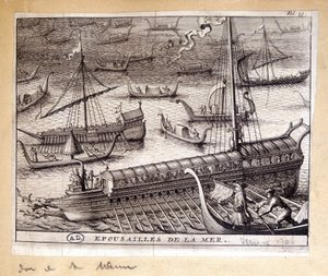 Żony doży Wenecji z morzem w 1706 r. - grawerowanie autorstwa French School