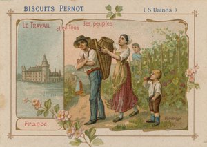 Praca ilustracji ludzi na etykiecie ciastka autorstwa French School