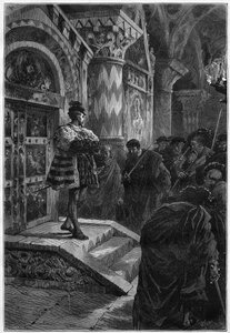 Przedstawienie teatralne: „”Hernani”” Victora Hugo (1802-1885), akt IV scena 4. Paryż, Comedie Francaise autorstwa French School