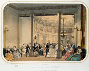 Termizm: „Salon i rotunda zakładu w Vichy w czasie światowego przyjęcia””. Litografia XIX-wiecznego Paryża. Sztuka dekoracyjna autorstwa French School