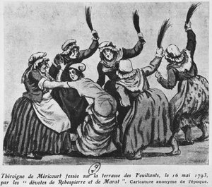 Theroigne de Mericourt wychłostana przez grupę paryskich jakobinek, 16 maja 1793 (wc na papierze) autorstwa French School