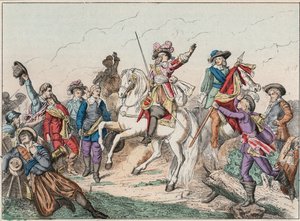 Wojna trzydziestoletnia (1618-1648): Książę Ludwik II Bourbon Conde (Bourbon-Conde), znany jako Wielki Conde (1621-1686), książę Enghien, witający zwłoki hrabiego Fontaine w bitwie pod Rocroi (Rocroy) przeciwko Hiszpanom, 19 maja autorstwa French School