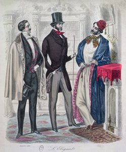 Trzech eleganckich młodych mężczyzn, grudzień 1848 (kolor grawerowany) autorstwa French School