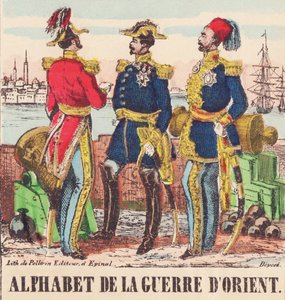 Trzech generałów: Lord Raglan, wódz armii angielskiej, Pélissier, generał armii francuskiej i Omer-Pasza, wódz armii tureckiej autorstwa French School