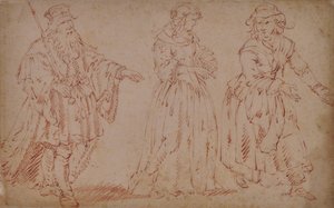 Trzy postacie teatralne: Król Lear, Cordelia i Maid autorstwa French School