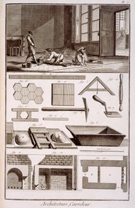Układanie płytek, z Encyklopedii Diderots, 1751-72 autorstwa French School