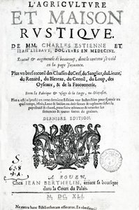 Strona tytułowa LAgriculture et Maison Rustique, Charles Estienne, wydanie opublikowane 1641 (druk typograficzny i grawerunek) autorstwa French School