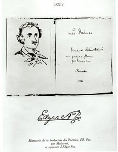 Strona tytułowa Les Poemes Edgara Allana Poe (1809-49) w przekładzie Stephane Mallarme (1842-98) z portretem autora, 1888 autorstwa French School