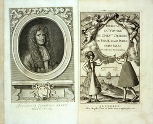 Strona tytułowa i portret frontowy Journal du Voyage de Chevalier Chardin en Perse et aux Indes Orientales autorstwa Jeana Chevalier Chardin, 1686 autorstwa French School