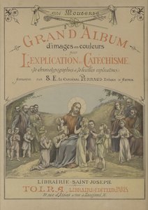 Strona tytułowa dużego albumu kolorowych obrazów do wyjaśnienia Katechizmu (kolor lito) autorstwa French School