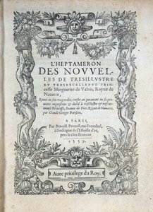 Strona tytułowa „” Heptameron”””: opowieści lub wiadomości Margarity z Nawarry (Marguerite of Valois, Marguerite of Angouleme lub Marguerite of France (1492-1549) Królowa Nawarry i poetka autorstwa French School