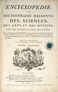 Strona tytułowa pierwszego tomu Encyklopedii autorstwa Denisa Diderota i Jeana le Ronda dAlemberta, 1751 autorstwa French School