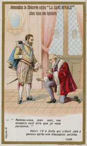 Karta handlowa przedstawiająca odpowiedź króla Francji Henryka IV na księcia Sully autorstwa French School