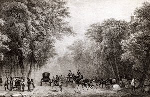 Ruch uliczny w Paryżu, Francja, w XIX wieku, ok. 1830 autorstwa French School