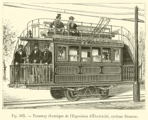Tramwaj elektryczny Salonu Energii Elektrycznej, system Siemens (grawerowanie) autorstwa French School