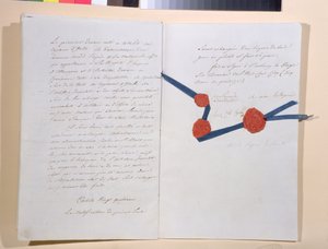 Traktat między Napoleonem I (1769-1821) a cesarzem Franciszkiem II (1768-1835), podpisany w Presburgu 26 grudnia 1805 (pióro i atrament na papierze) autorstwa French School