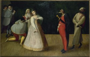 Grupa włoskich komików (Gelosi), ok. 1580 r. (olej) autorstwa French School