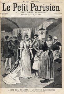 Wypróbuj toaletę w warsztacie w przeddzień święta Mi Careme (Mi-Careme): królowej wybielaczy. Jedna z gazet „Le Petit Parisien”” z dnia 12.03.1893 (rycina) autorstwa French School