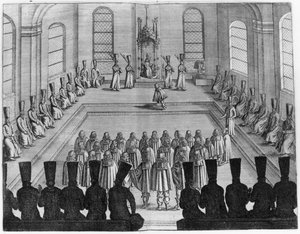 Car Aleksiej I Michajłowicz (1629-1676) otrzymuje ambasadę z Zachodu, z tomu I Bardzo ciekawych i bardzo znanych podróży wykonanych w Moskwie, Tatarach i Persji przez Adama Oleariusa, w przekładzie Wicq autorstwa French School