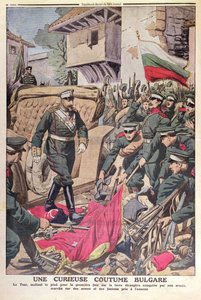 Car Ferdynand I (1861-1948) Bułgarii przechadzał się po zdobytych flagach podczas wojny bałkańskiej 1912, listopad 1912 autorstwa French School