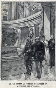 Car Mikołaj II (1868-1918) i caryca Aleksandra Fiodorowna Romanowa (1872-1918) przed grobem Napoleona I Bonaparte w Hotelu des Invalides w Paryżu, w „Le Petit Parisien”” autorstwa French School