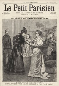 Caryca Aleksandra z Rosji zaprasza wdowę po prezydencie Francji Sadi Carnot, by ucałowała swoją córkę, wielką księżną Olgę, podczas wizyty rosyjskiej rodziny cesarskiej w Paryżu autorstwa French School