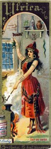Ulrica w operze Giuseppe Verdiego „Le bal masque” powstałej w 1859 r. Alfabet imion kobiecych na temat: kobiece kostiumy i opery. Liebig reklamuje chromolitografię. autorstwa French School