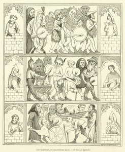 Un Charivari, au quatorzieme siecle, Roman de Fauvel (rycina) autorstwa French School