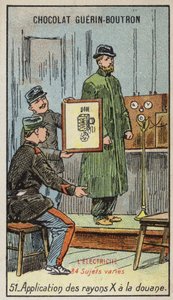 Wykorzystywanie promieni rentgenowskich w urzędzie celnym (chromolitho) autorstwa French School