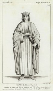 VII wiek, panowanie Chlodwiga II, Chlodwiga II, syna Dagoberta (rycina) autorstwa French School
