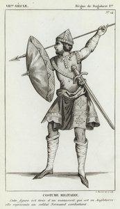 VII wiek, panowanie Dagoberta I, strój wojskowy (rycina) autorstwa French School