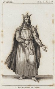 V wiek, panowanie Chlodwiga I, Chlodwiga I, pierwszego króla chrześcijańskiego (grawerowanie) autorstwa French School
