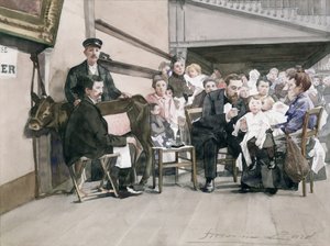 Szczepienia niemowląt w Institut de la Vaccine, Paryż, ok. 1900 (wc na papierze) autorstwa French School