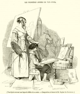 Van-Dyck otrzymuje lekcję rysunku od matki (grafika) autorstwa French School
